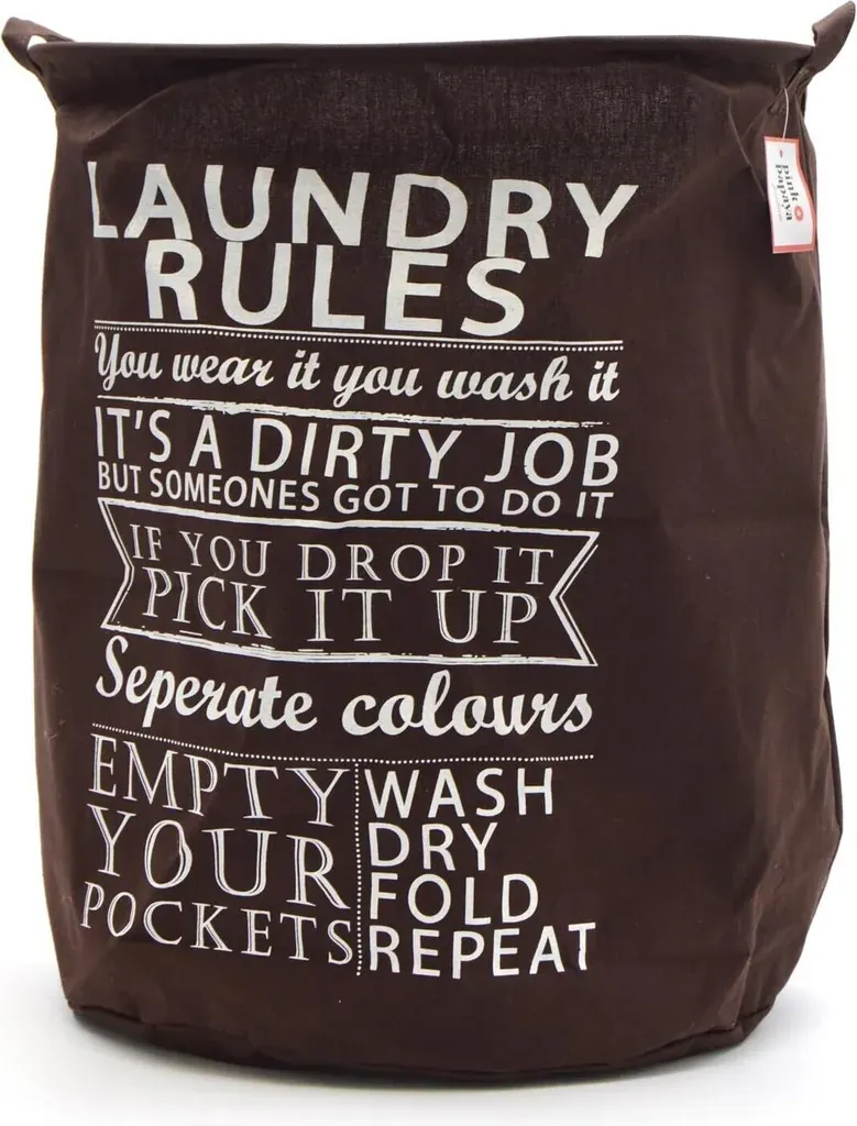 Pink Papaya Wäschesack "Laundry Rules" – Braun, Ø 40 cm