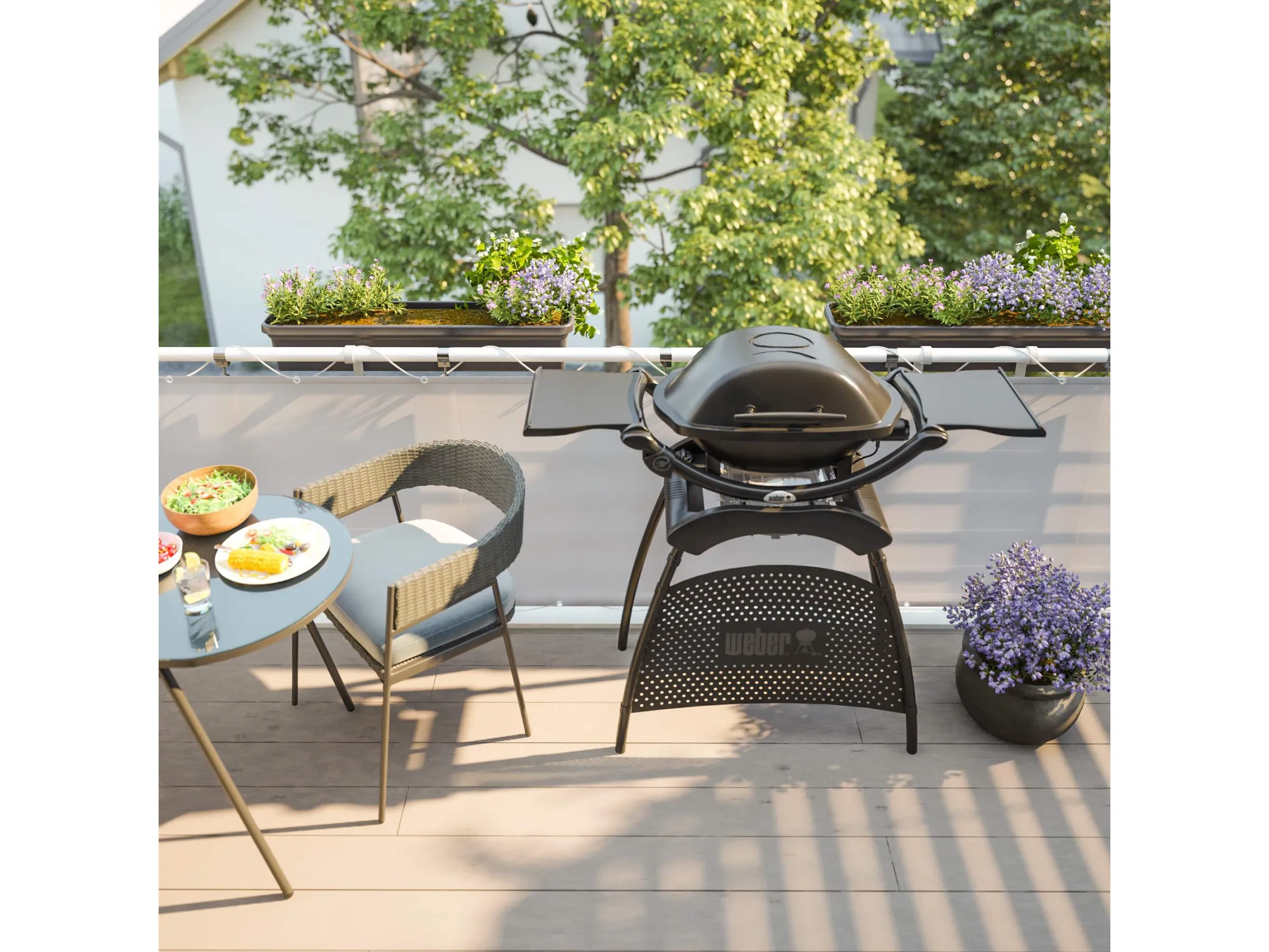 Weber Elektro-Standgrill Q1400, 2.200 W, mit 2 Seitentischen