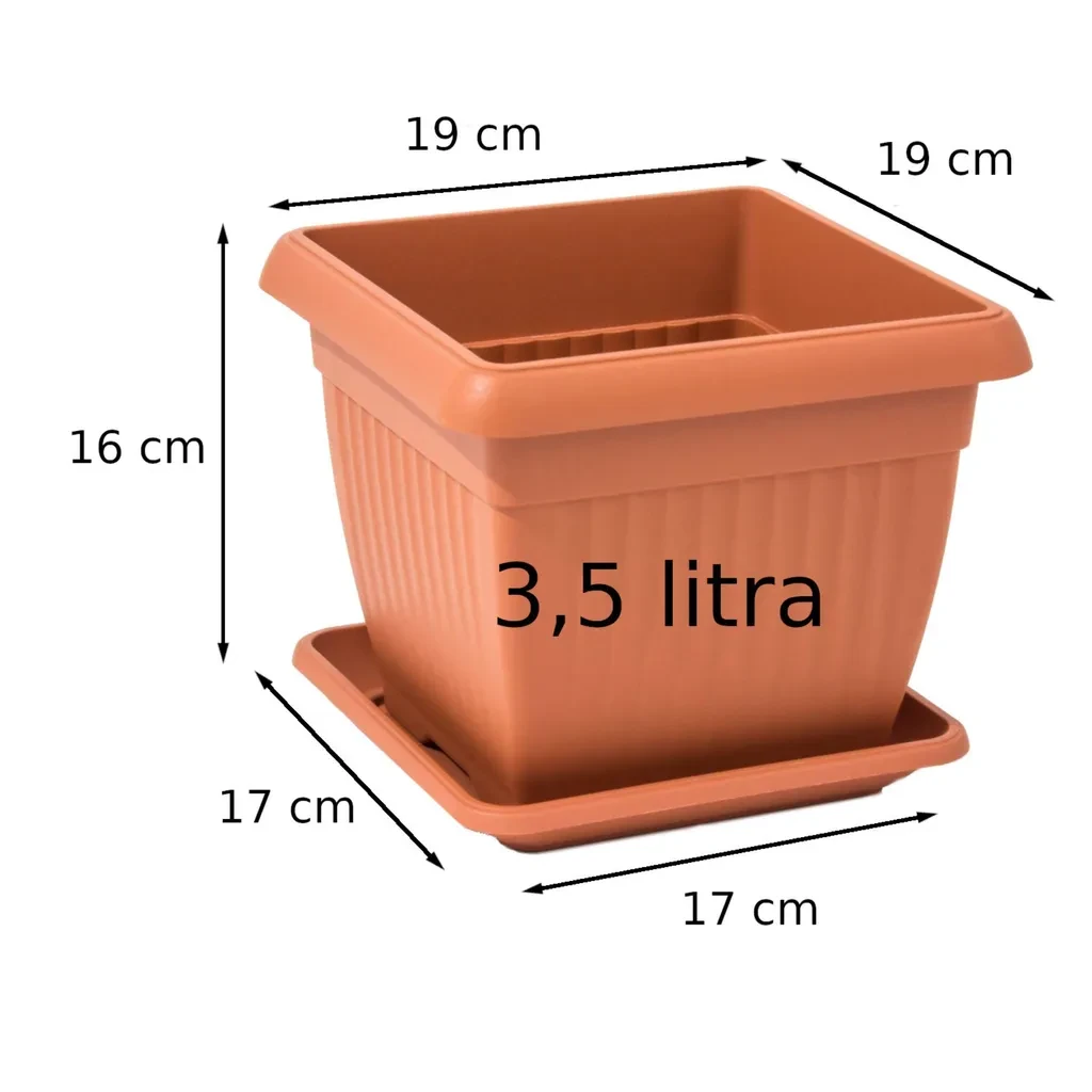 Blumenkübel quadratisch mit Untersetzer – 19 cm, Terrakotta-Struktur, 3,5 L Blumenkübel quadratisch mit Untersetzer – 19 cm, Terrakotta-Struktur, 3,5 L